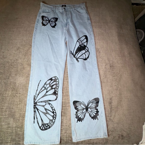 Simple Society Jeans 13/31 Highrise Butterflies Baggy Straight Legs Loose - Picture 1 of 9